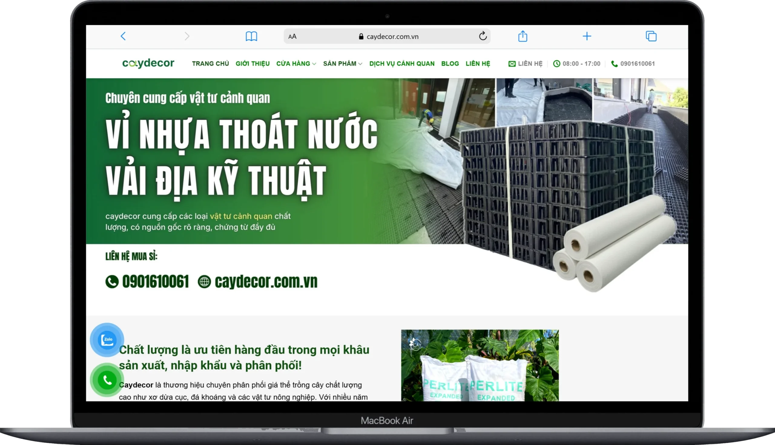 Caydecor Trang caydecor.com.vn hien thi tren MacBook Air